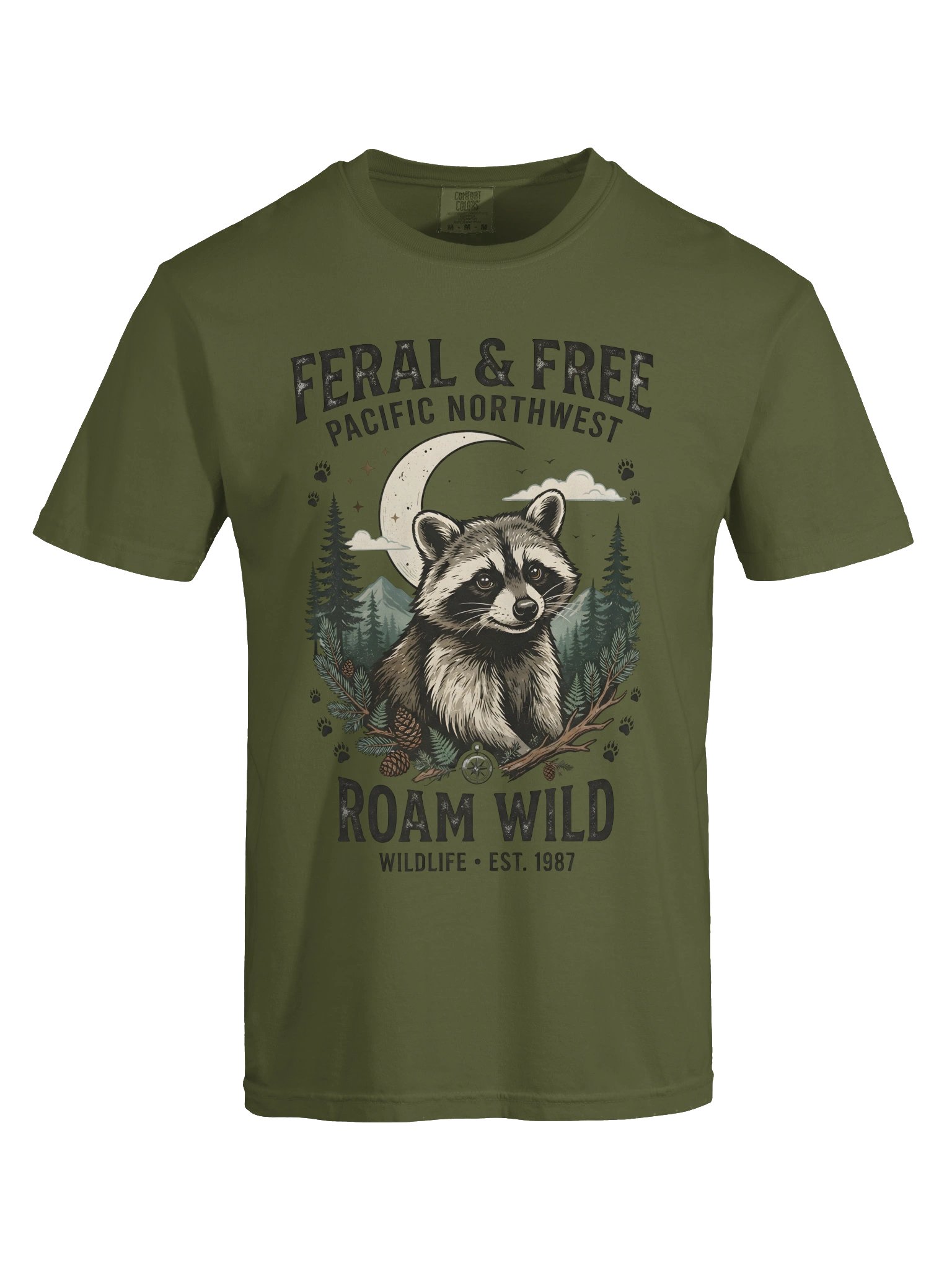 Vintage Raccoon T-Shirt, Feral & Free Wildlife Graphic Tee, Pacific Northwest Mountain Shirt, Retro Nature Outdoor Apparel product image (13)