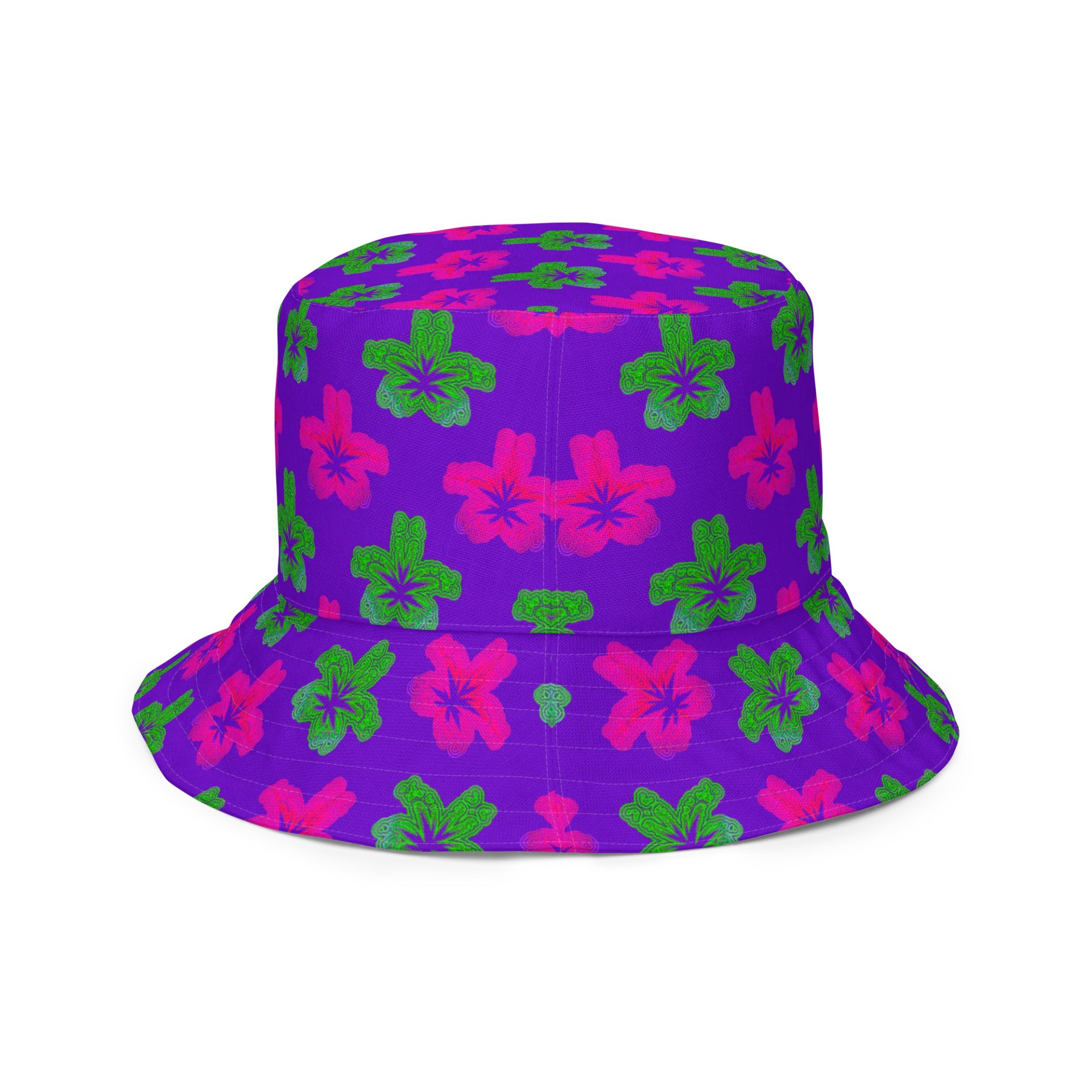 Reefer Rave Reversible Bucket Hat, Neon 90s Style Stoner Summertime Festival 420 Fashion, Cannabis Pot Leaf Pink Green Ganja Weed Accessory product image (7)