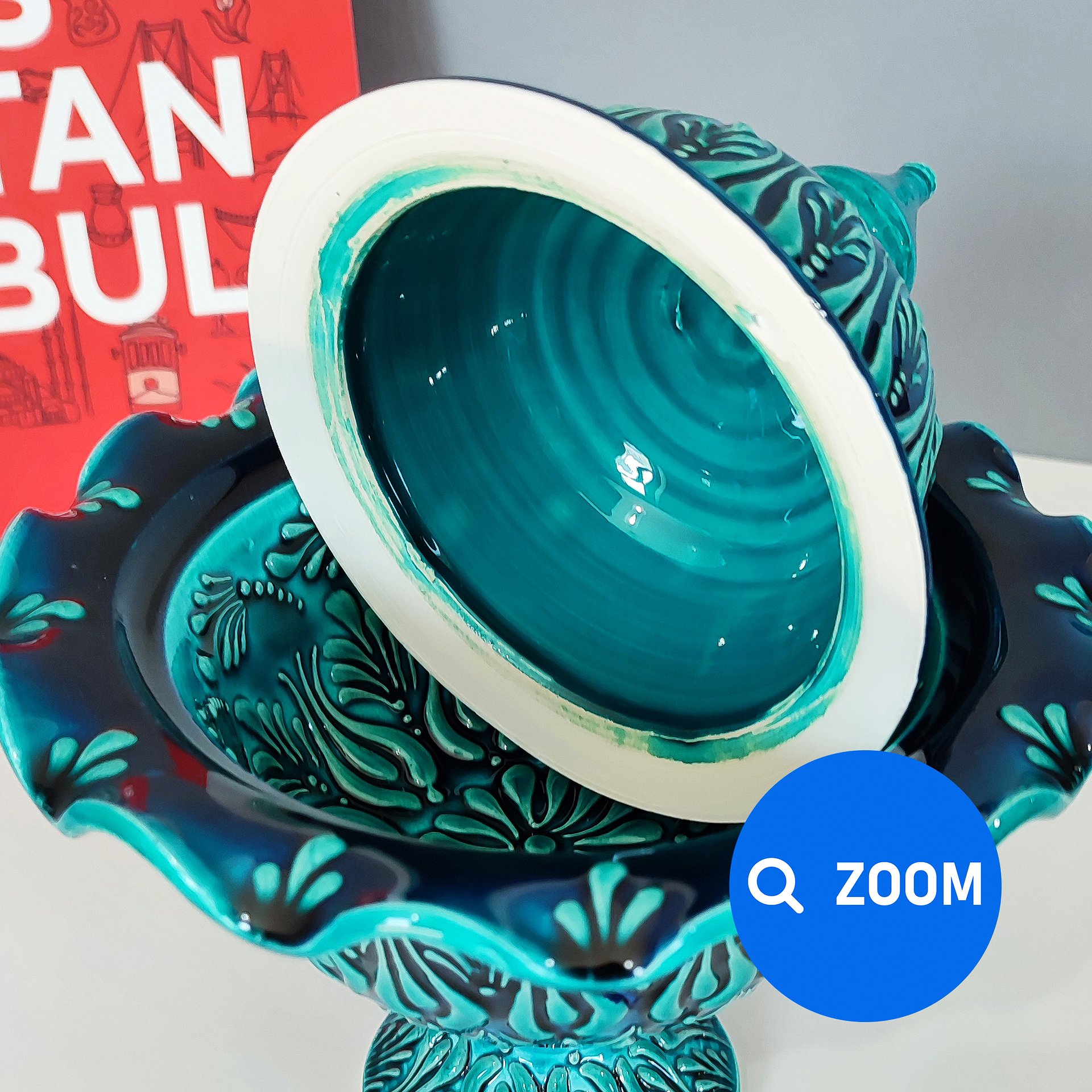 Ceramic turquoise sugar bowl — handmade pottery, handmade ceramic, home decor, handmade gift, Turkish ceramic product image (5)