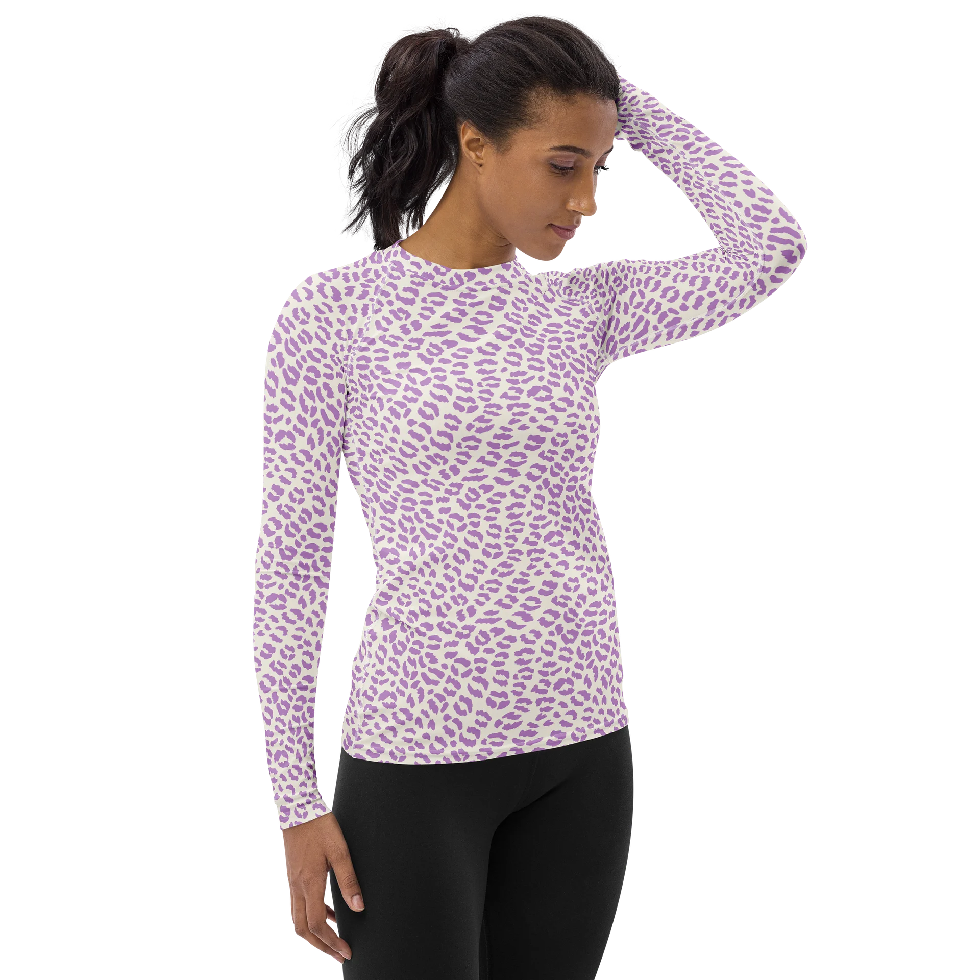 Trendy Purple Leopard Print Women's Rash Guard product image (4)