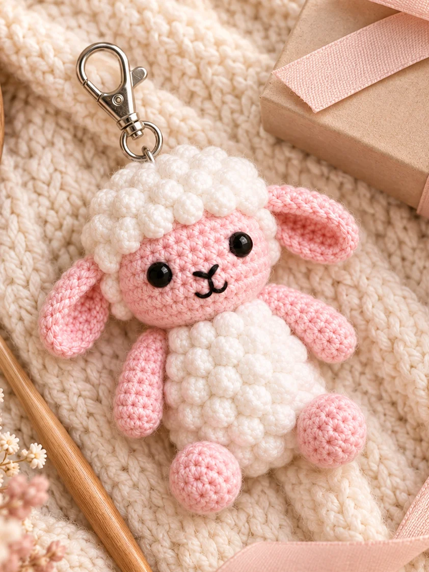 Fluffy Lamb Keychain Pattern, Crochet Sheep Amigurumi PDF, Bag Charm, Instant Download product image (2)