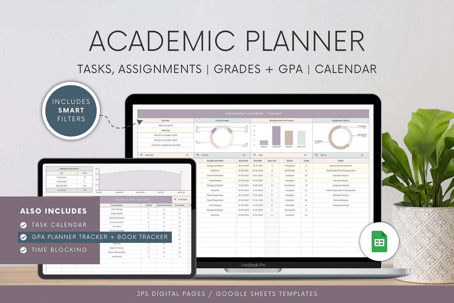 Student Academic Planner + Tracker BUNDLE | Google Sheets Template | Assignment + Exam, Grades GPA Tracker | University Student Spreadsheet product image (1)