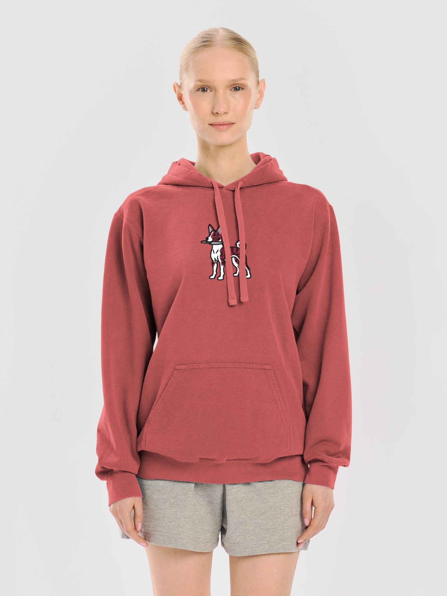 Funny Chibi-Style Basenji(Brindle) Embroidered Premium Hoodie product image (29)