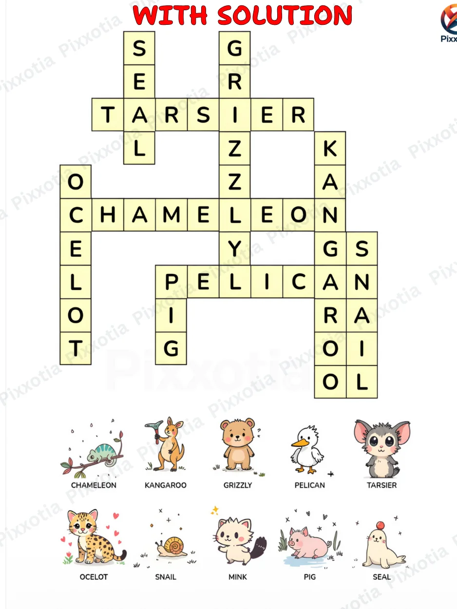 Animal Crossword Puzzle PDF | Fun Learning Activity | Printable with Solutions product image (6)