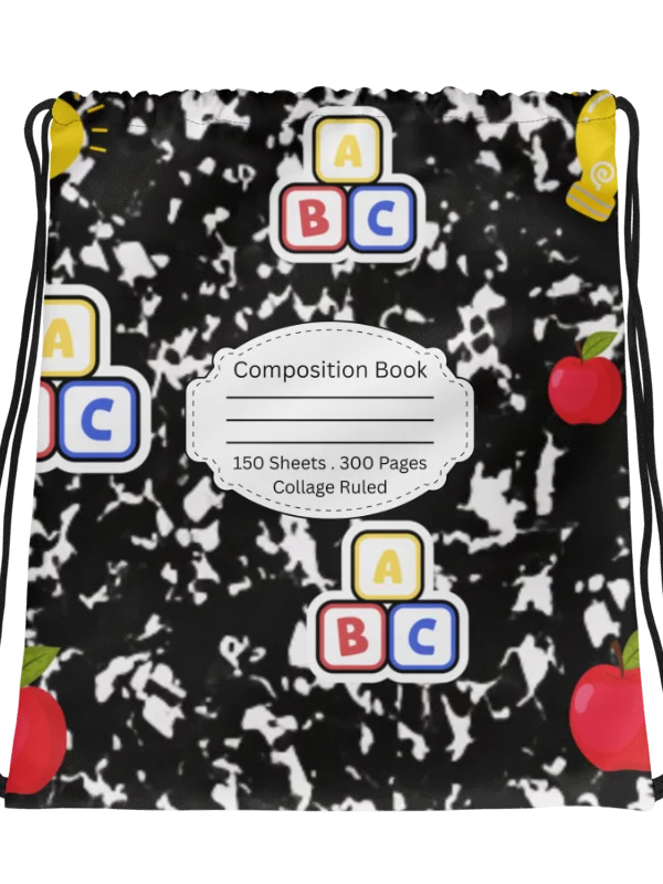 Black Composition Book Inspired Essential Gym Drawstring Bag product image (2)