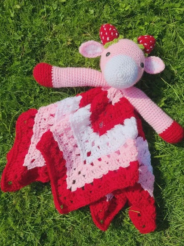 Strawberry Cow Lovey Crochet Pattern Baby Comforter Blanket PDF Pattern - Crafting Happiness product image (1)