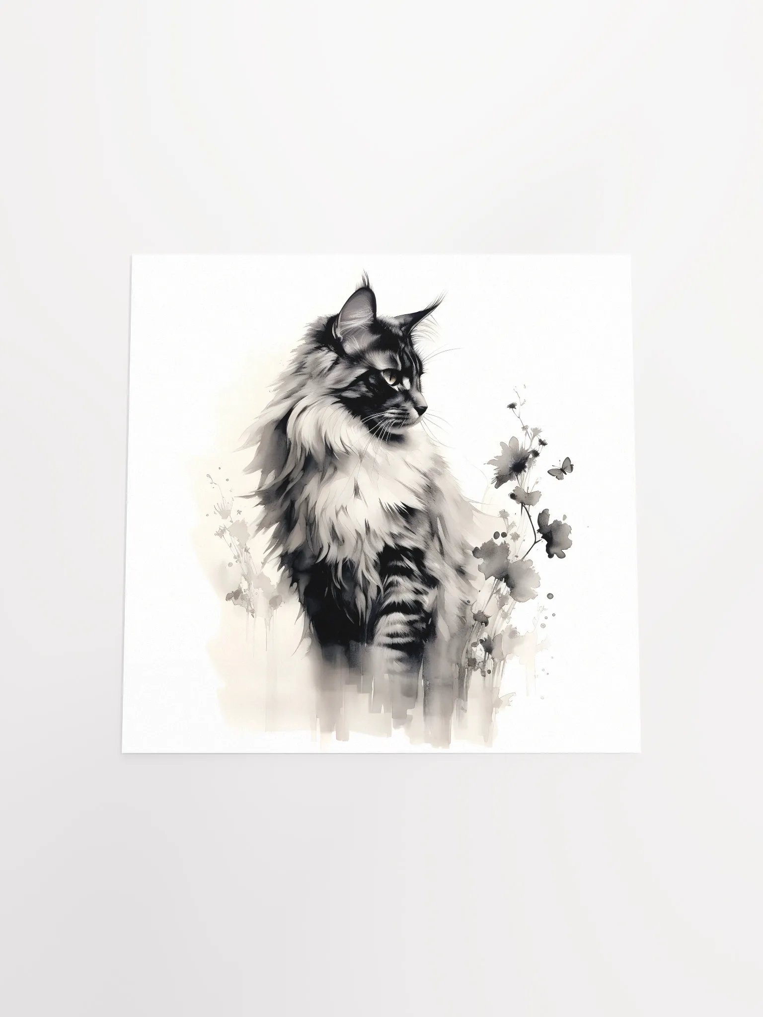 Maine Coon Floral Ink Poster product image (4)