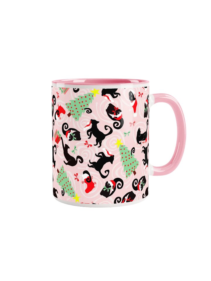 Black Christmas Kitties Being Cats Ceramic Mug – Pink product image (1)