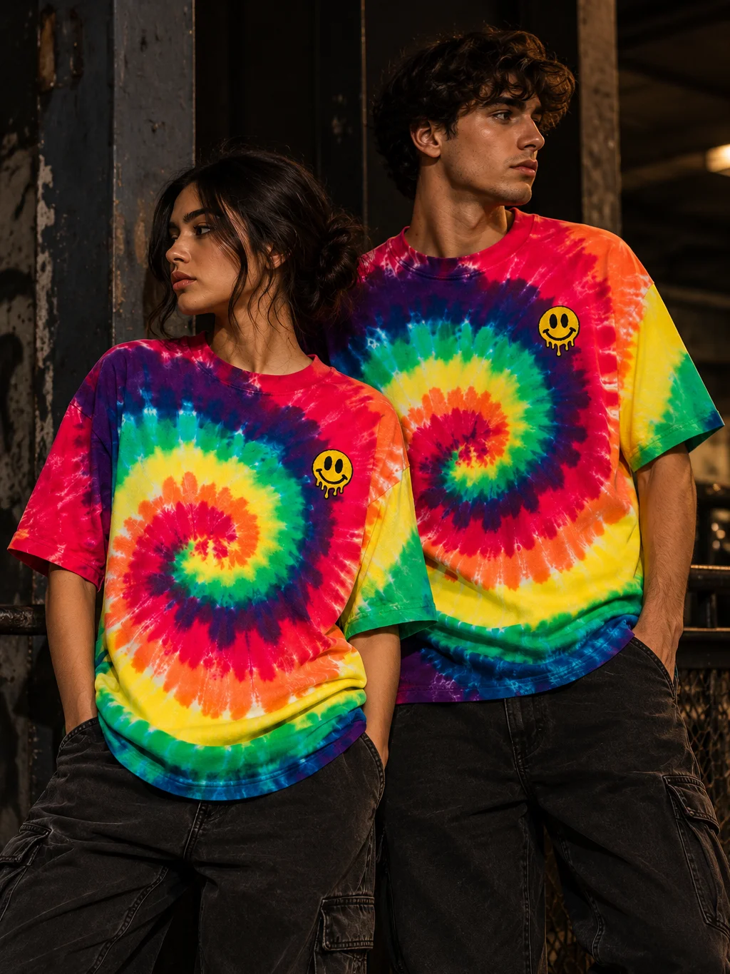 Embroidered Dripping Smiley Oversized Tie-Dye T-Shirt | Shaka Wear Heavyweight Tee product image (1)