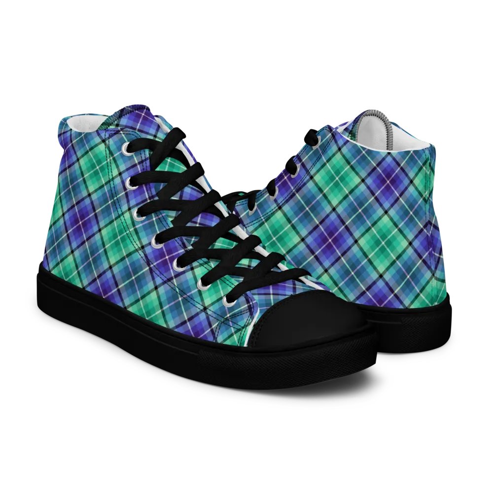Bright Green and Purple Plaid Men's High Top Shoes product image (7)