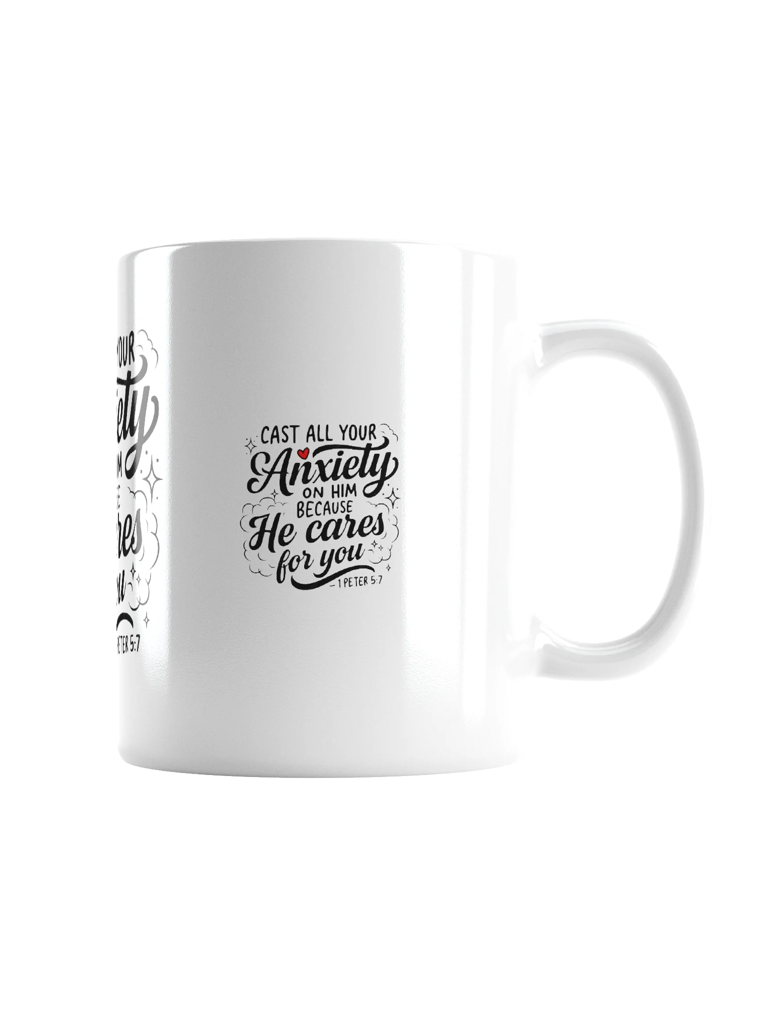 Cast All Your Anxiety White Glossy Mug — 1 Peter 5:7 product image (3)