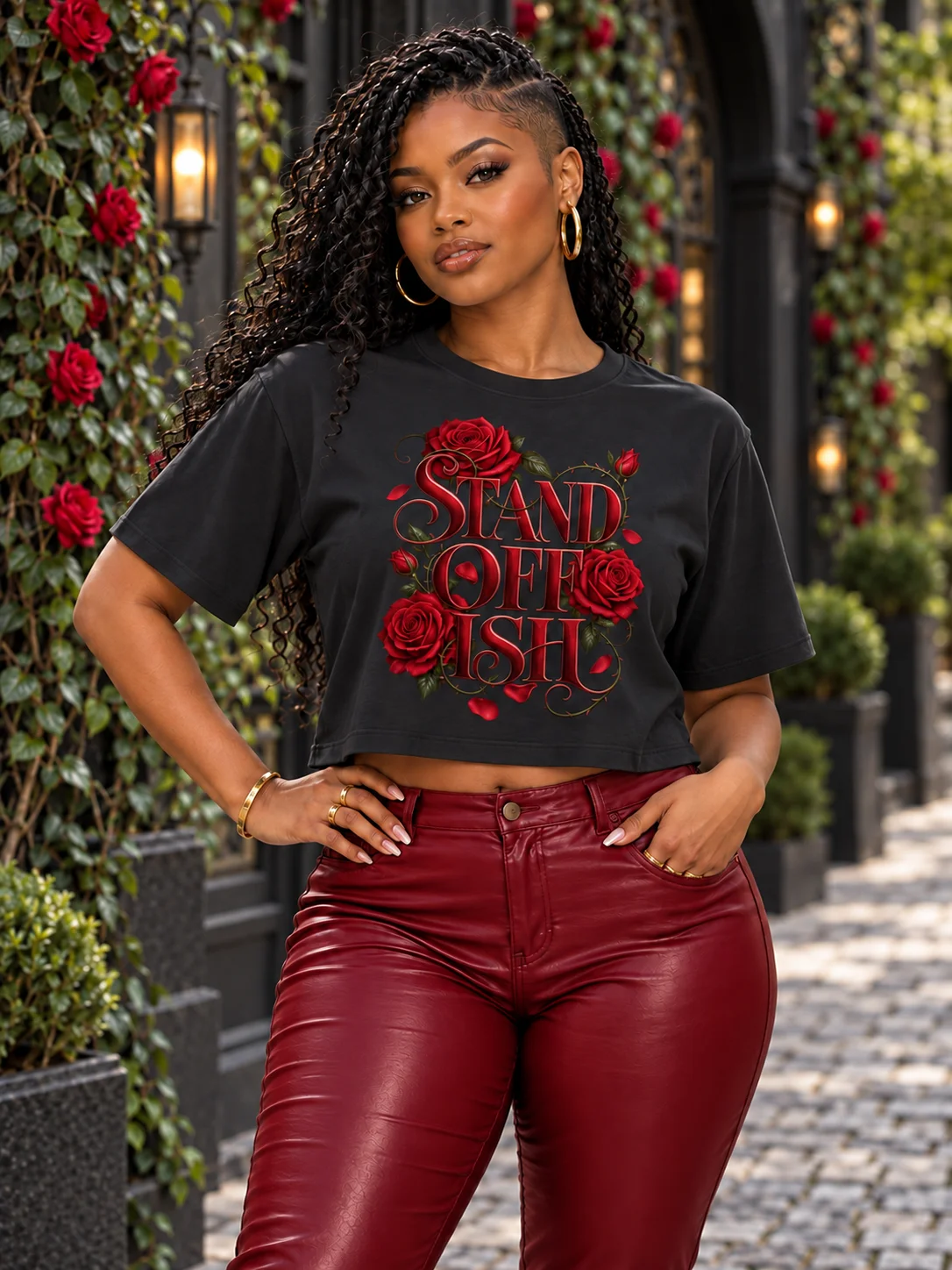 Stand Off Ish — Soft Petals, Sharp Boundaries Crop Tee - Black product image (1)