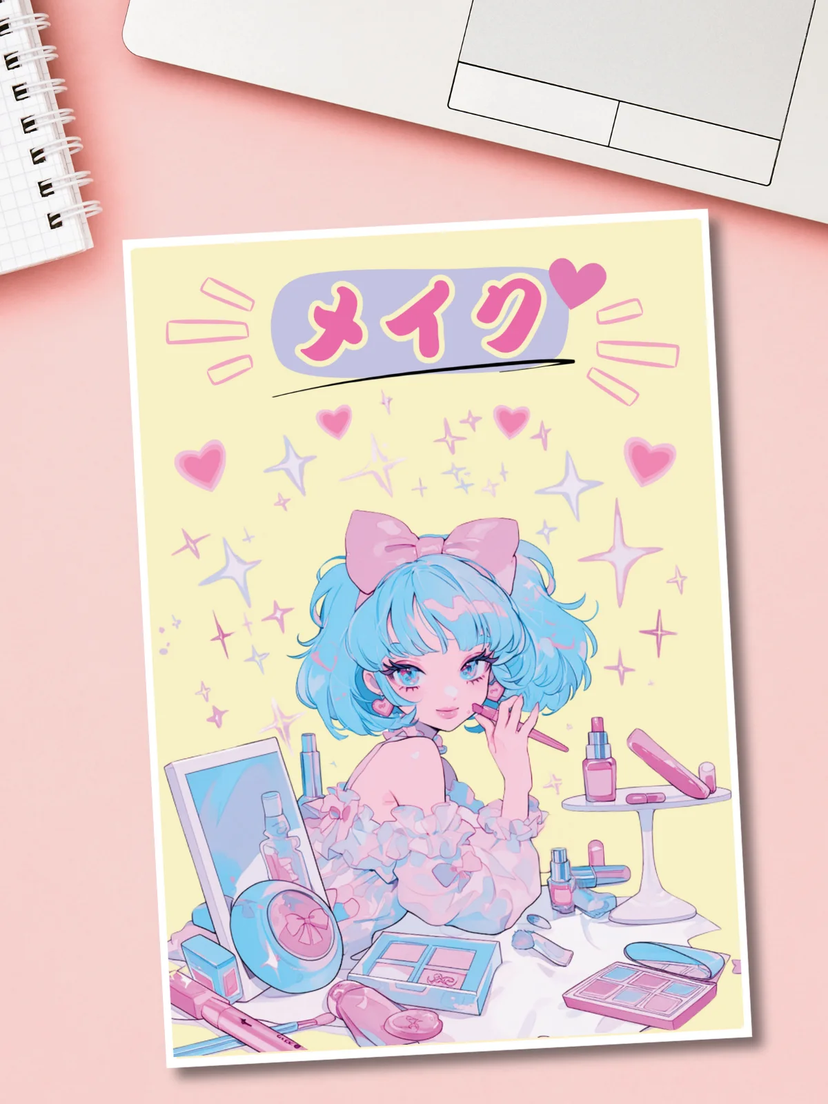 Retro 80's Anime Girl Print | Pastel Kawaii girl Art,Make-up Art Print | Kawaii Anime Art Postcard product image (5)