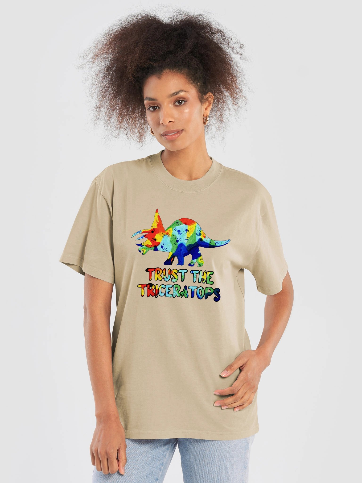 SIGNATURE Line Trusty Triceratops Watercolour Premium Oversized Faded T-Shirt product image (10)