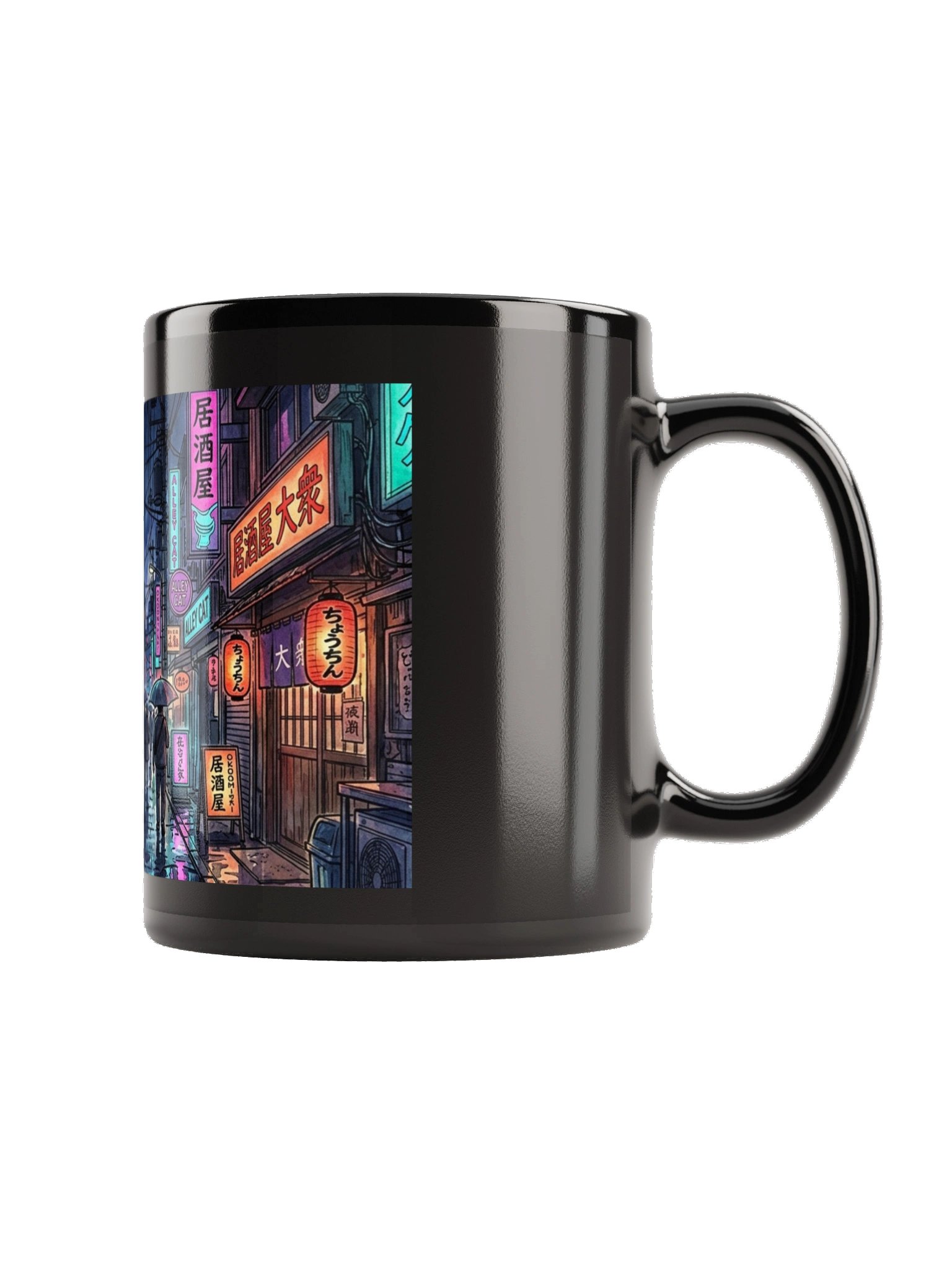 Tokyo Neon Night Retro Cyberpunk Black Glossy Mug product image (6)
