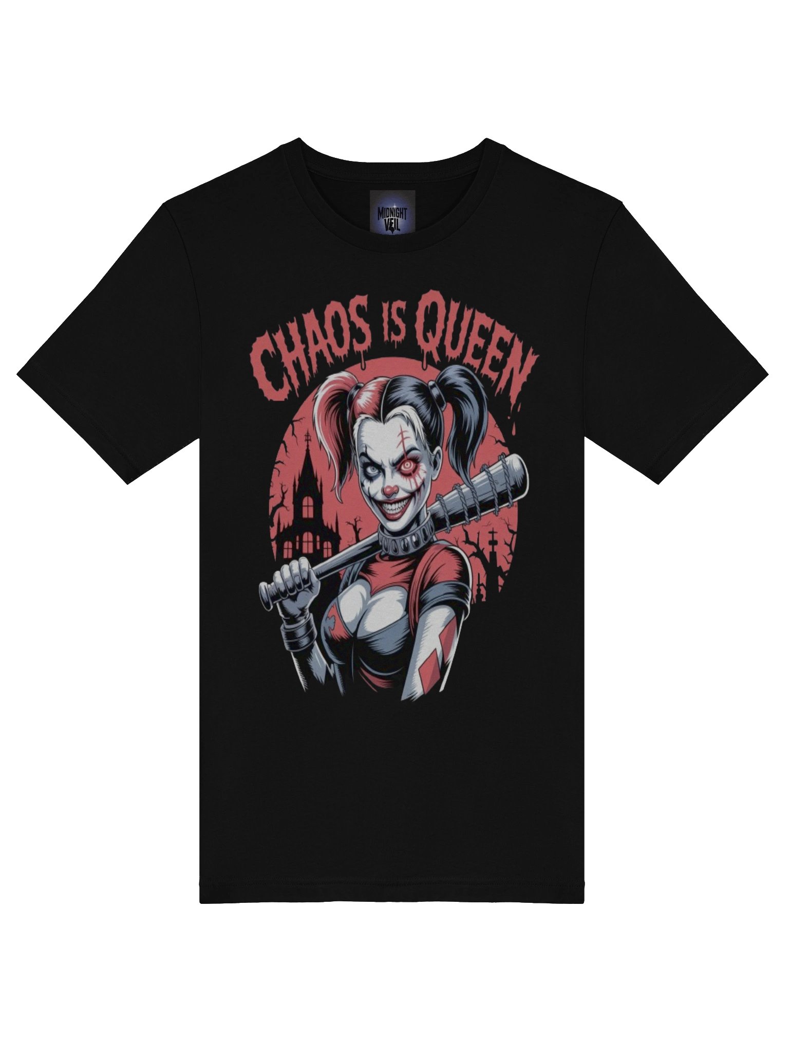 Chaos is Queen: Harley Quinn's Bat-Swinging Sovereignty Graphic Tee product image (7)