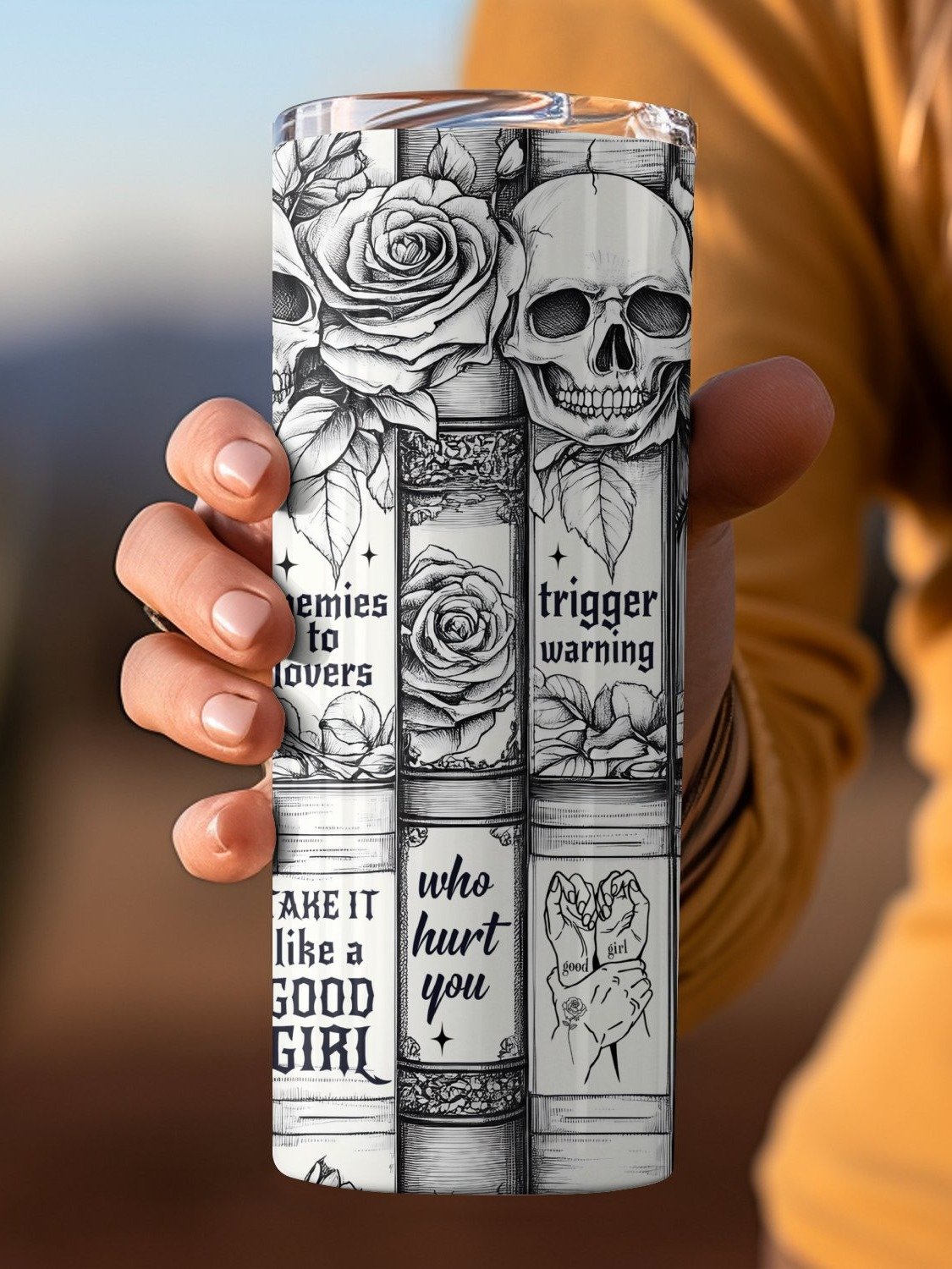 Dark Romance Skull Roses Vintage Smutty Book Lover Tropes 20oz Tumbler Full Wrap PNG, Seamless Sublimation Design, Digital Download product image (3)