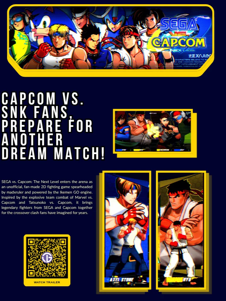 A sample page from CIMMagazine Volume 1 about SEGA vs. Capcom, with character artwork and gameplay previews.
