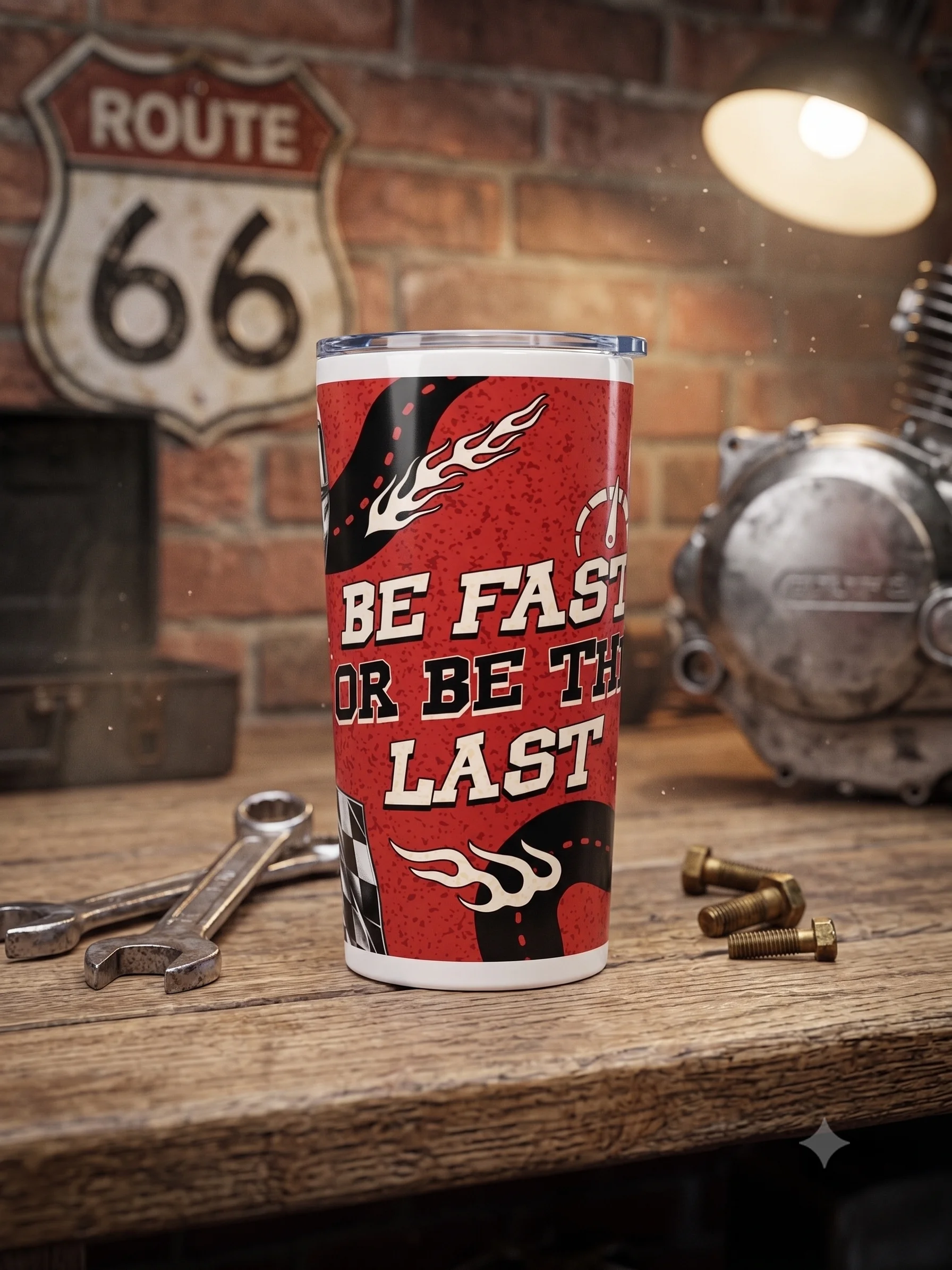 20oz Stainless Steel Tumbler with Lid - Be Fast Or Be The Last Racing Design, Insulated Car Guy Sports Travel Cup by BoldPixel product image (3)