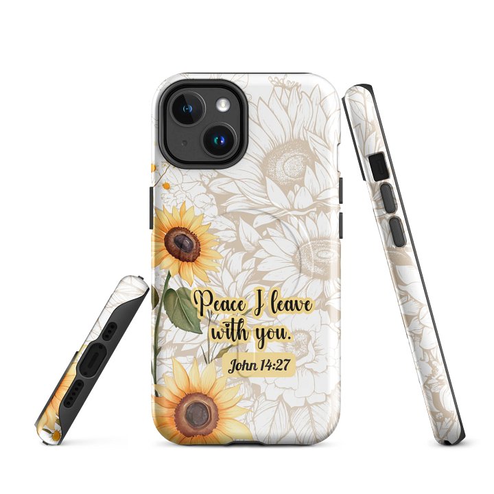 Peace I Leave with You John 14:27, Inspirational Gift, Sunflower Bible Verse, Tough MagSafe® iPhone® Magnetic Case 14, 15, 16, 17, Pro, Pro Max, Plus. product image (1)