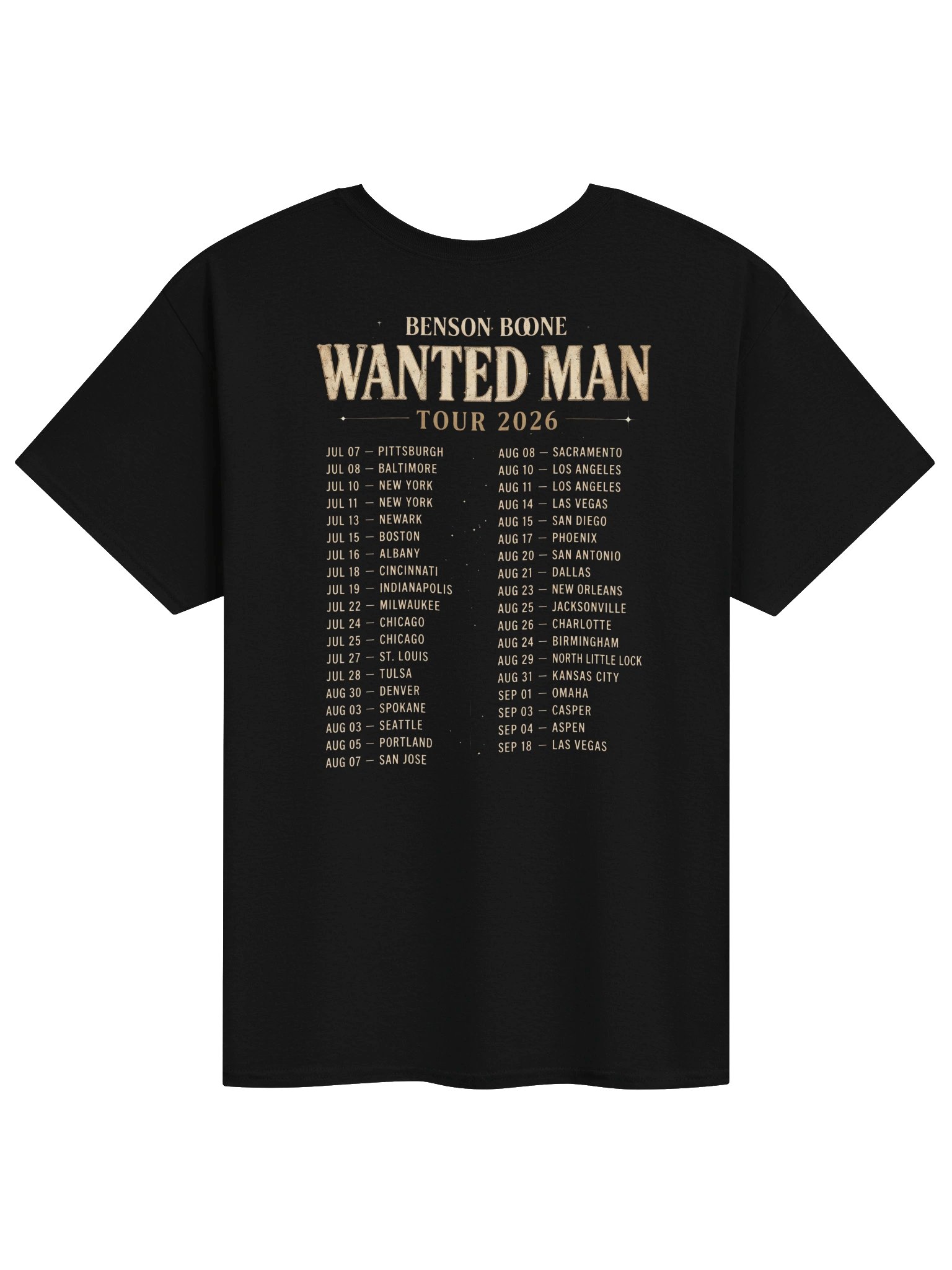 Benson Boone Wanted Man Tour 2026 Tshirt product image (2)