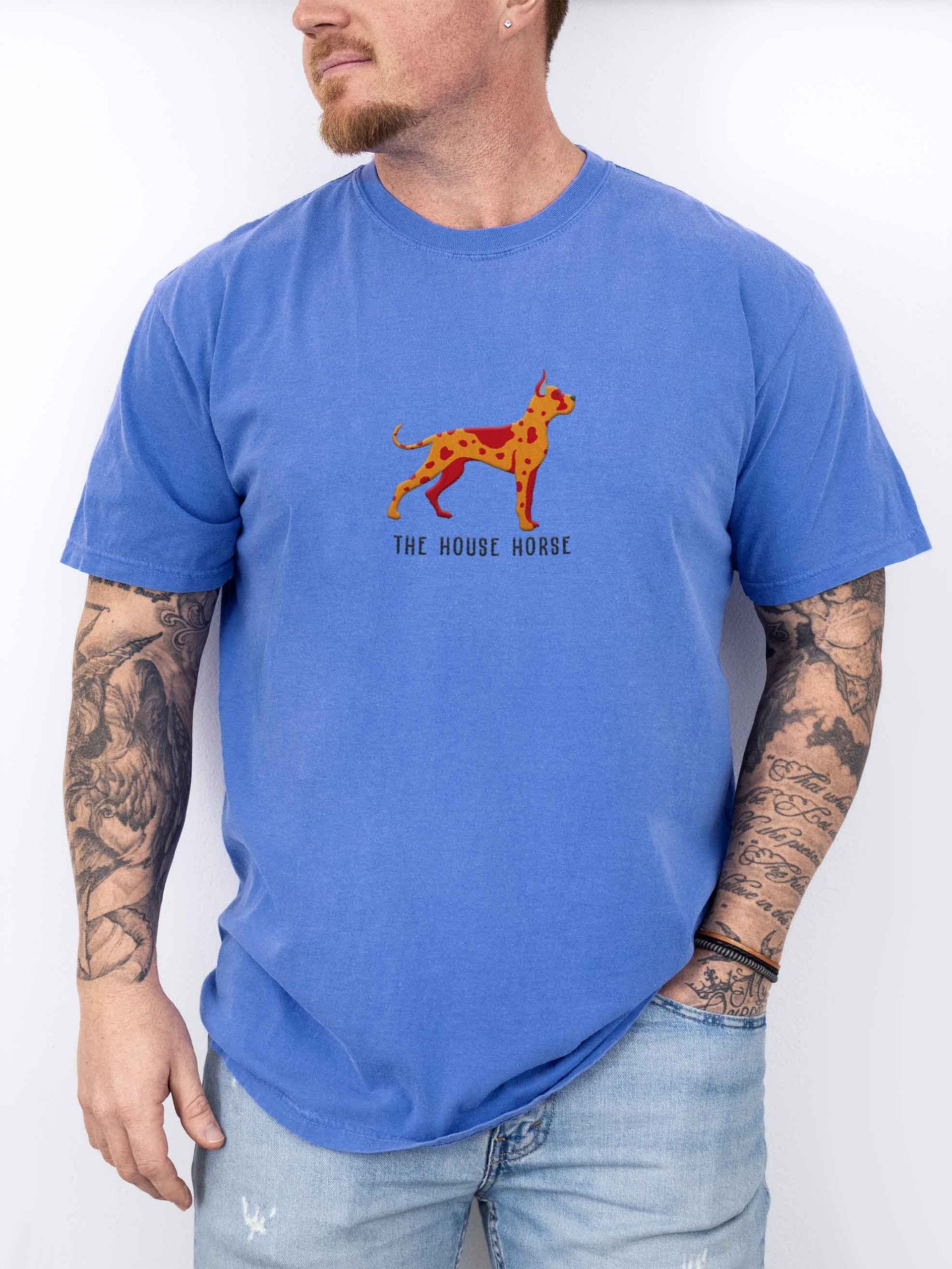 The House Horse T-Shirt(Embroidered) of a Great Dane(Chocolate Merle, Cropped Ears) product image (2)