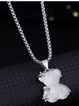 White Stone Bear Pendant and Necklace product image (1)