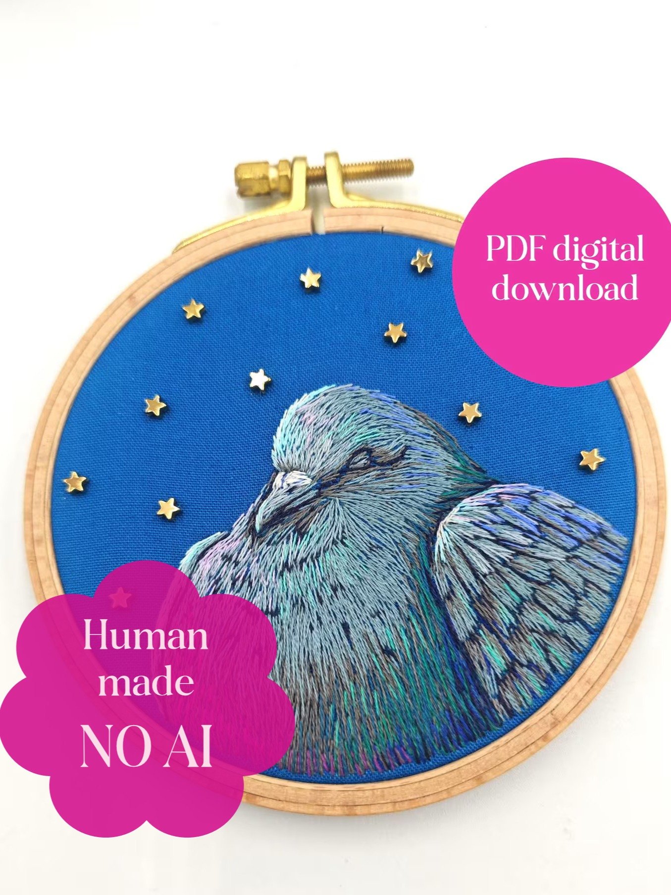 Sleepy Pigeon PDF Hand Embroidery Pattern: Snoozecore Urban Street Bird Pidge DIY Wall Art (digital Tutorial) product image (1)
