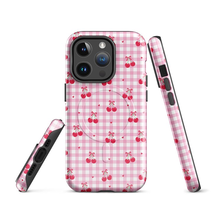 Cherries and Plaid Dreams Tough Magnetic MagSafe® iPhone® 14, iPhone 15, iPhone 16, iPhone 17, Pro, Pro Max, Plus Cases. product image (1)