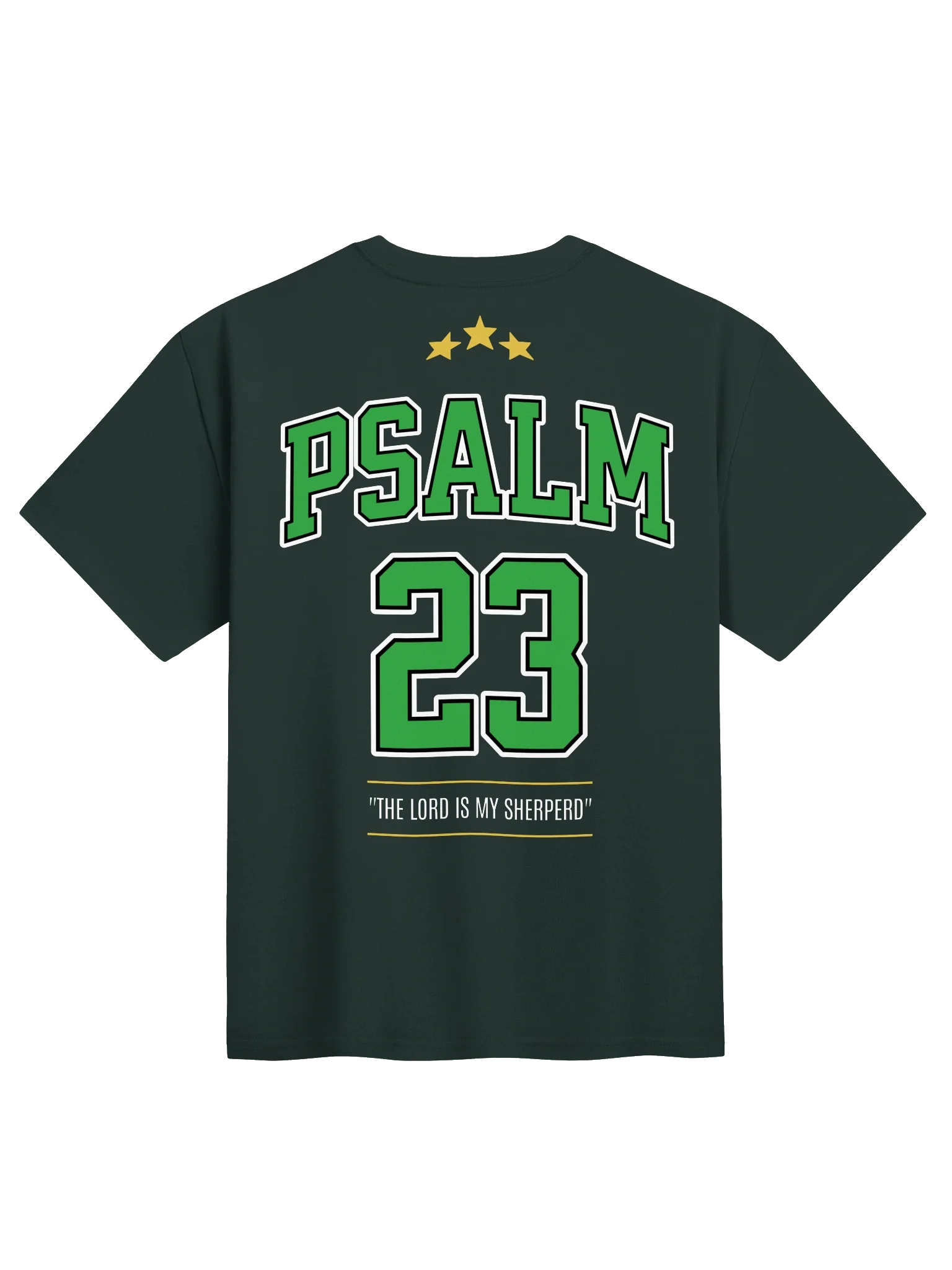 23rd Psalms Green Heavy Tee — back view