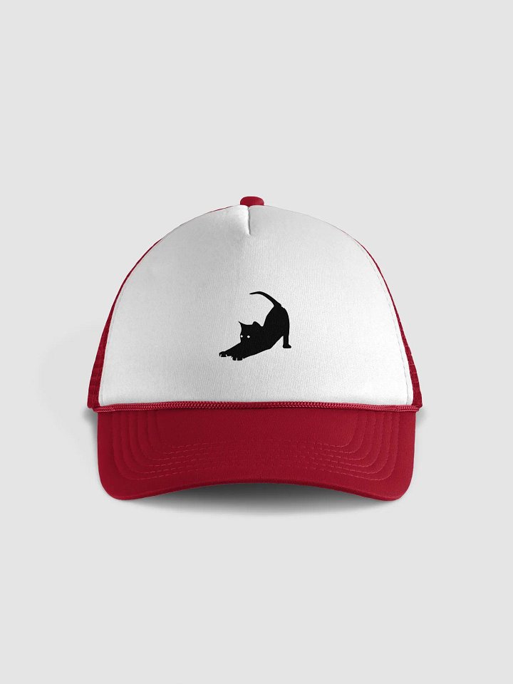 Stretching Black Cat Trucker Hat product image (1)
