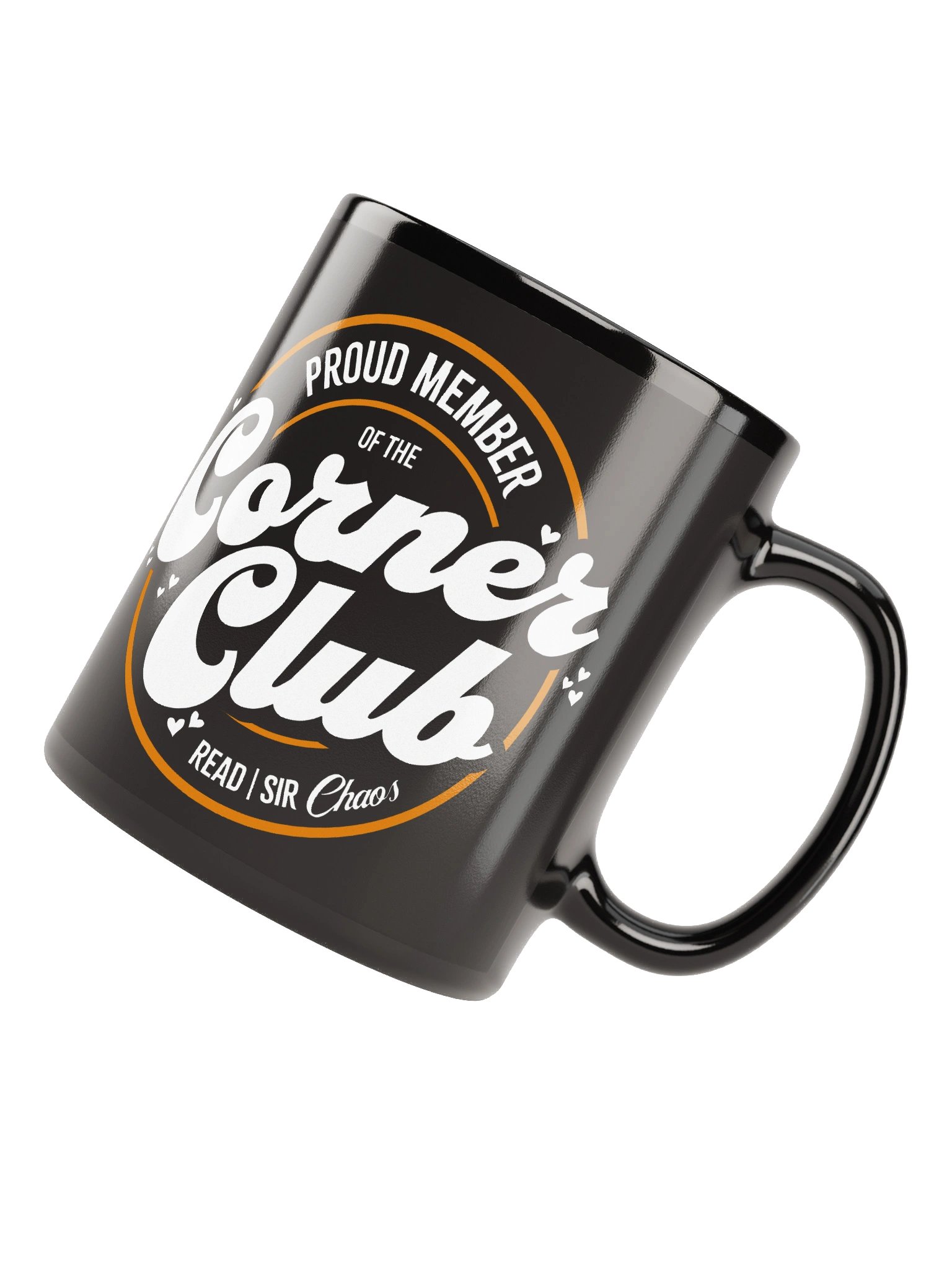 Corner Club Black Mug (White & Orange Text) product image (6)