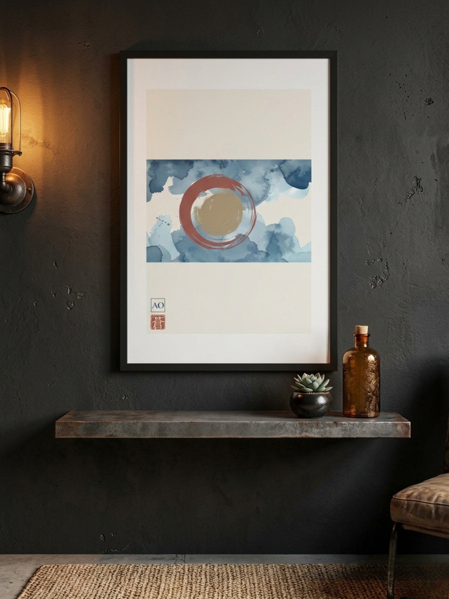 Colorado Japanese Ink Art Print | Centennial Peak No.11 | Framed Wall Art - AO Japan Blue product image (5)