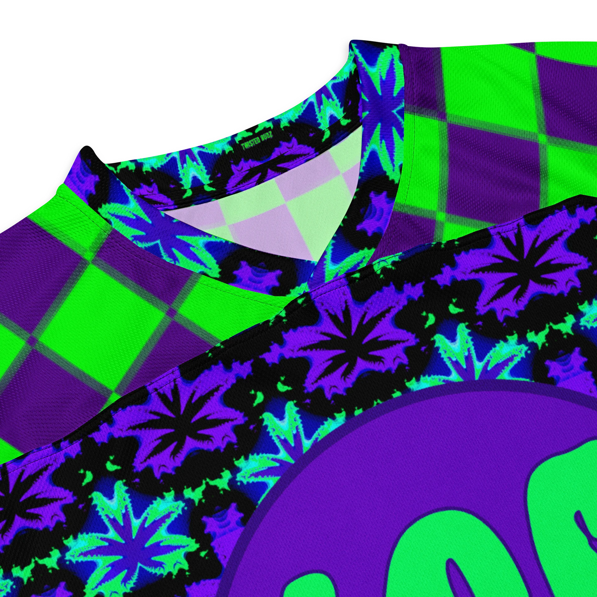 420 Festival Hockey Jersey, Stoner Rave Circus Stripes Shirt, Twisted Clown Cannabis Clothes, Neon 90s Trippy Checker Top, Odd Weed EDM Wear product image (6)