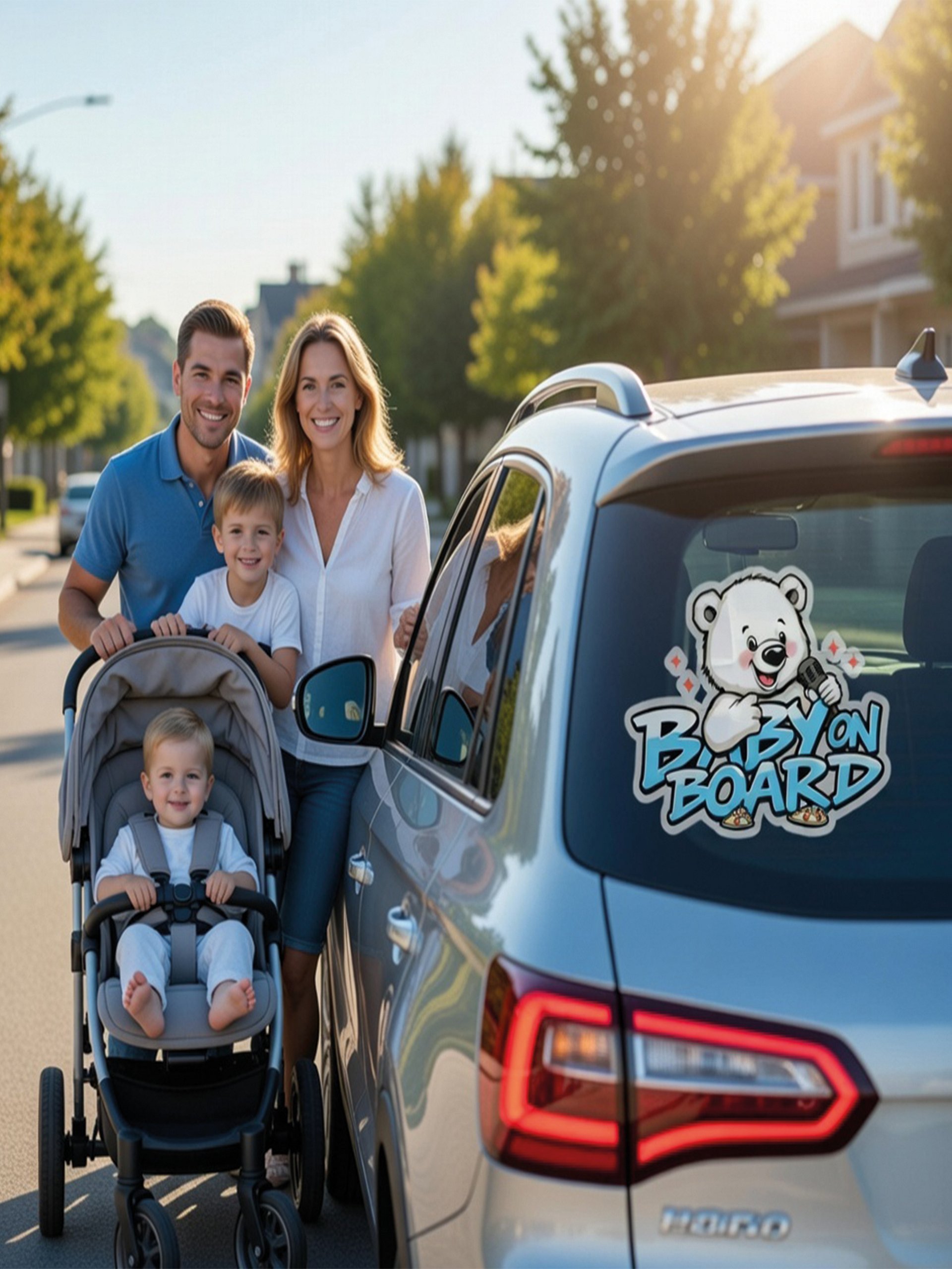 Urban Polar Bear Baby On Board Car Decal - 5x5 Premium Streetwear Vinyl Sticker - Aesthetic Hip Hop Polar Bear Graphic for Cars, SUVs & Trucks product image (3)