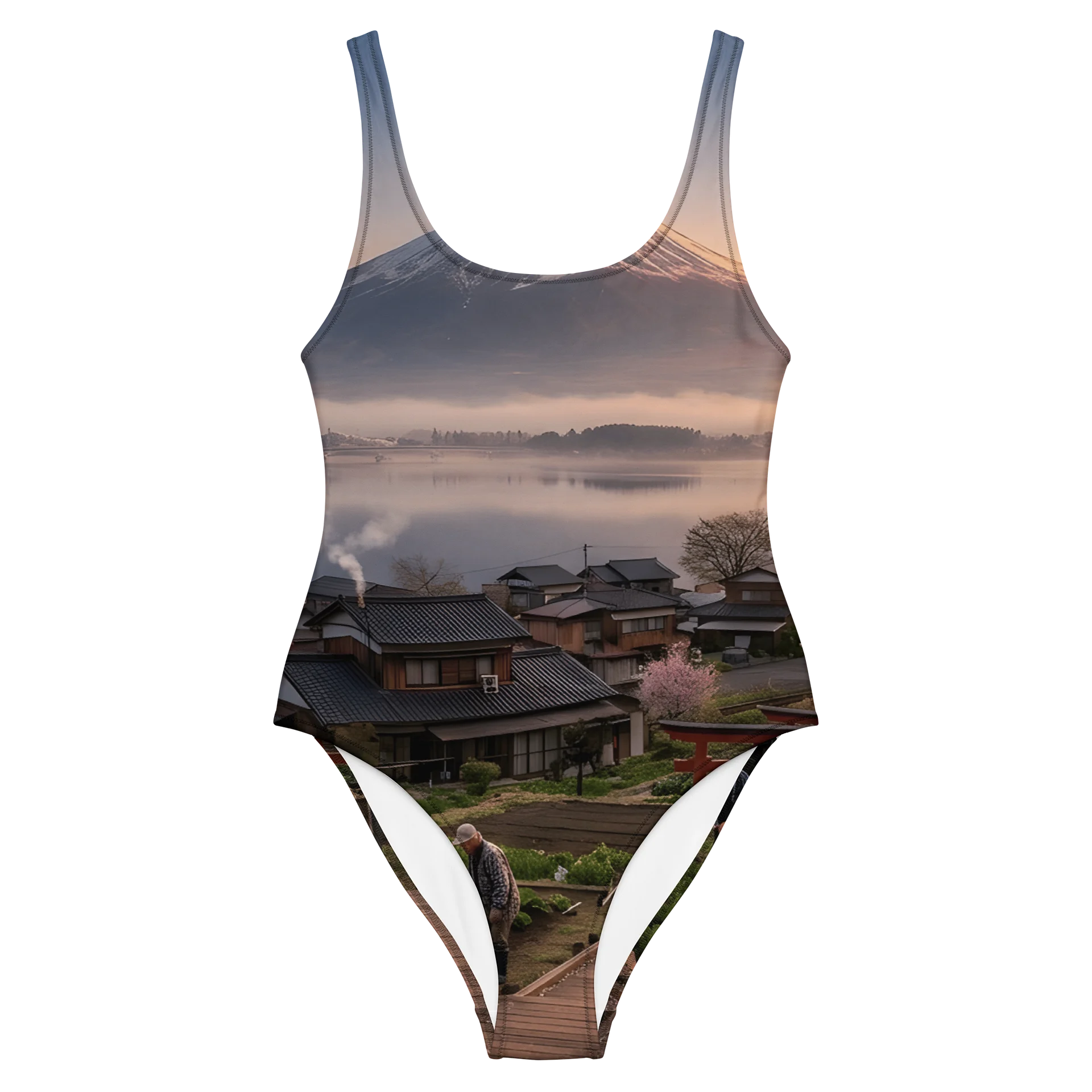 Mount Fuji Village Pink Moss One-Piece Swimsuit product image (1)