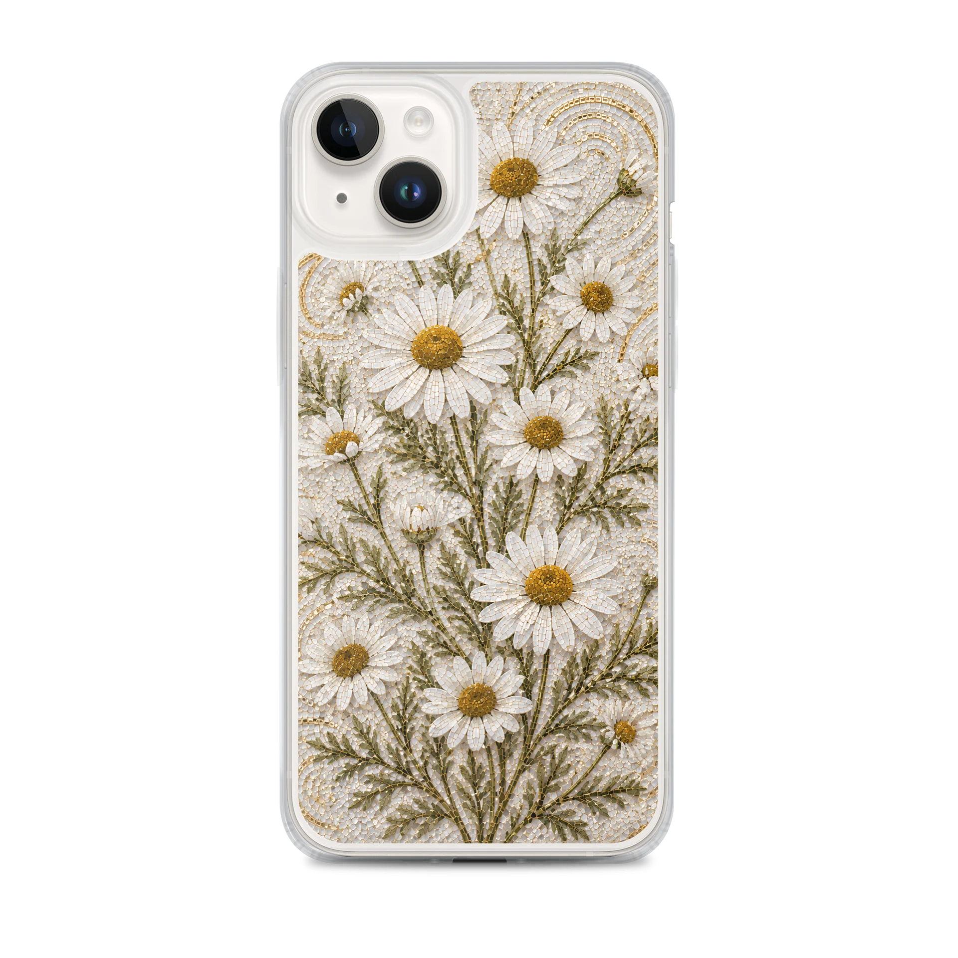 Pure White And Olive Green Wild Chamomile Mosaic Premium Soft Silicone iPhone Case - MagSafe Compatible product image (1)