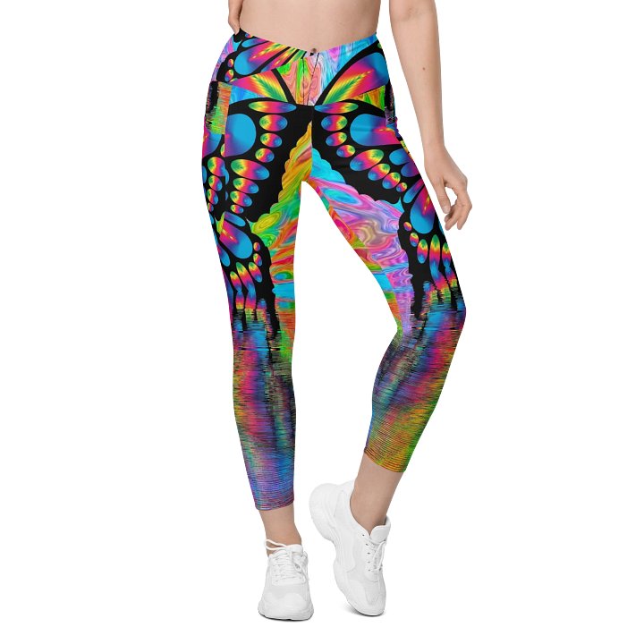'Butterflies' Crossover Leggings with Pockets product image (1)