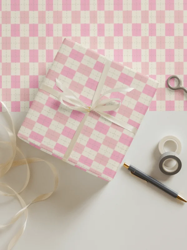 Soft Pink Checkered Gift Wrap Set (Set of 3) product image (1)