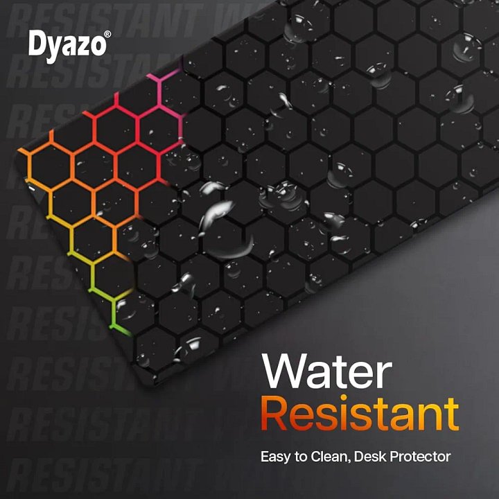 Dyazo Hexagonal Pattern Desk Mat | Water-Resistant Anti-Slip Desk Pad | Extended Gaming Mouse Pad with Rubber Stitched Edges (800mm x 300mm x 3mm) for Laptop & Computer – Black & Orange product image (1)