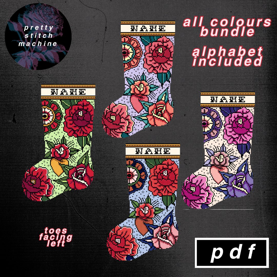 Traditional Florals Holiday Palette Left-Facing Christmas Stocking Pattern Bundle product image (1)