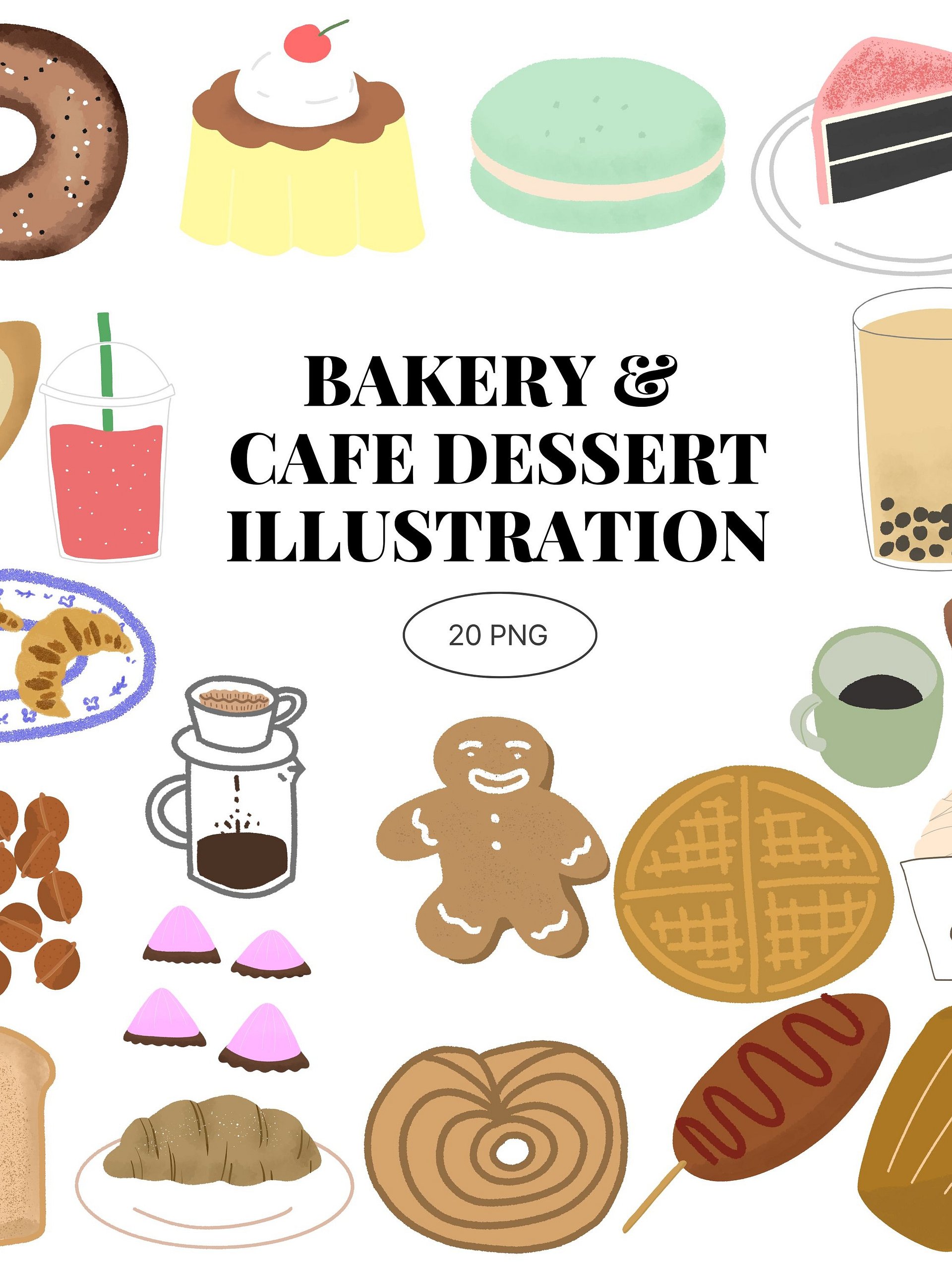 20 Hand-Drawn Bakery & Cafe PNG Clipart Bundle product image (1)