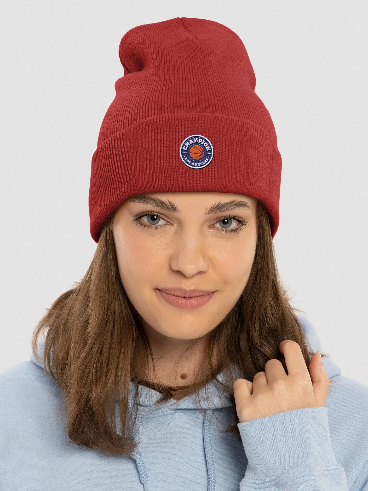 "Champion | Los Angeles" Embroidered Unisex Cuffed Beanie product image (2)