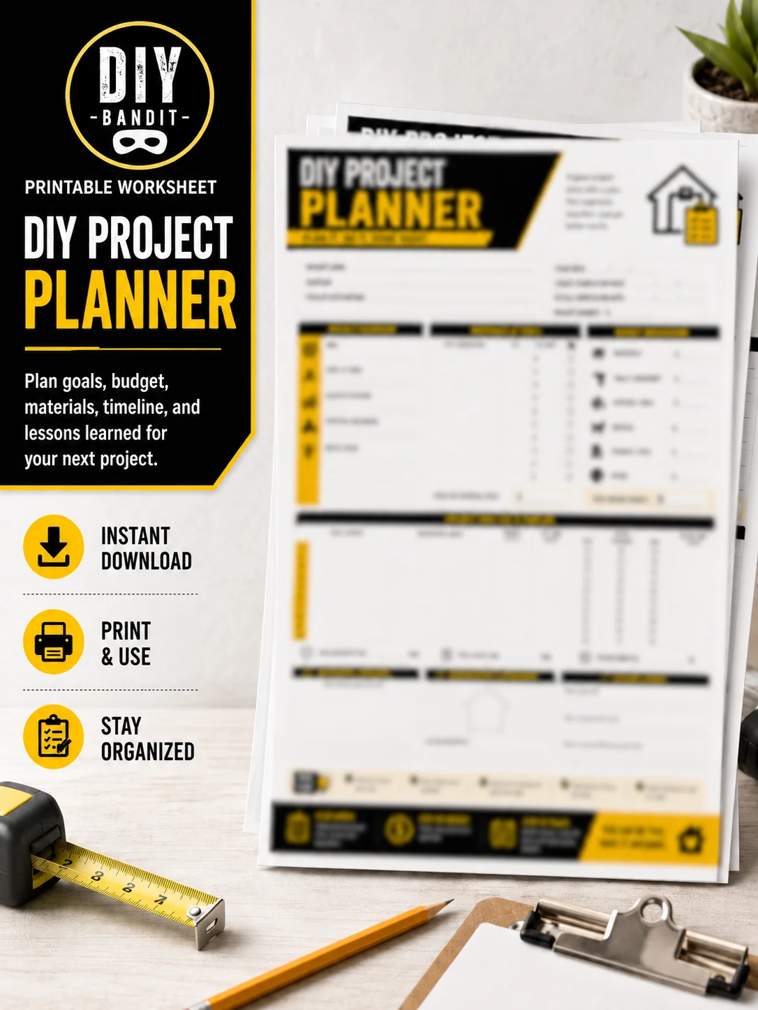 DIY Project Planner Printable | Home Improvement Budget, Materials and Task Tracker product image (1)