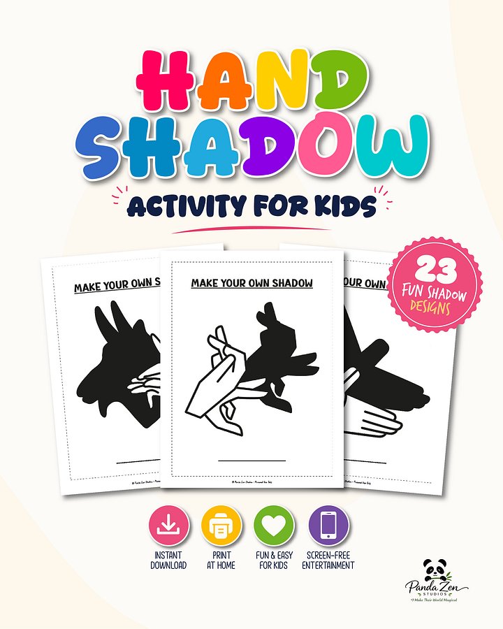 Hand Shadow Activity for Kids Printable - Shadow Puppets Worksheet Pack product image (1)