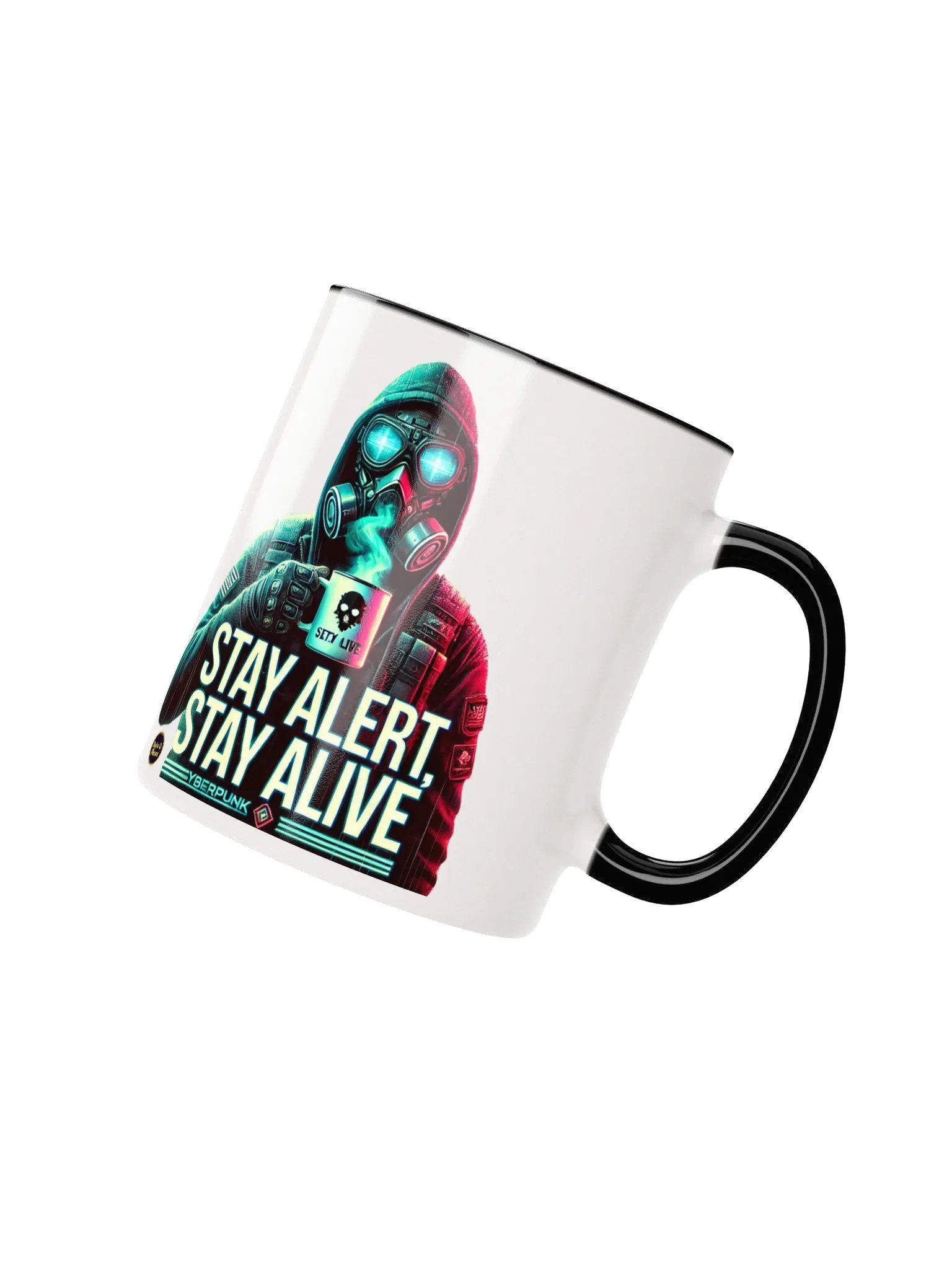 'Stay Alert, Stay Alive' – Cyberpunk Ceramic Mug with Color Inside product image (3)