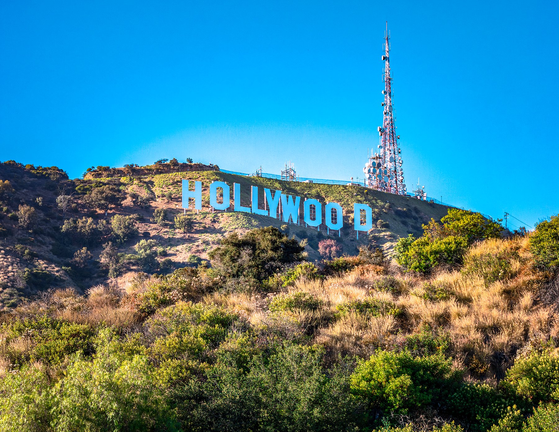 The Hollywood sign on the hillside above Los Angeles