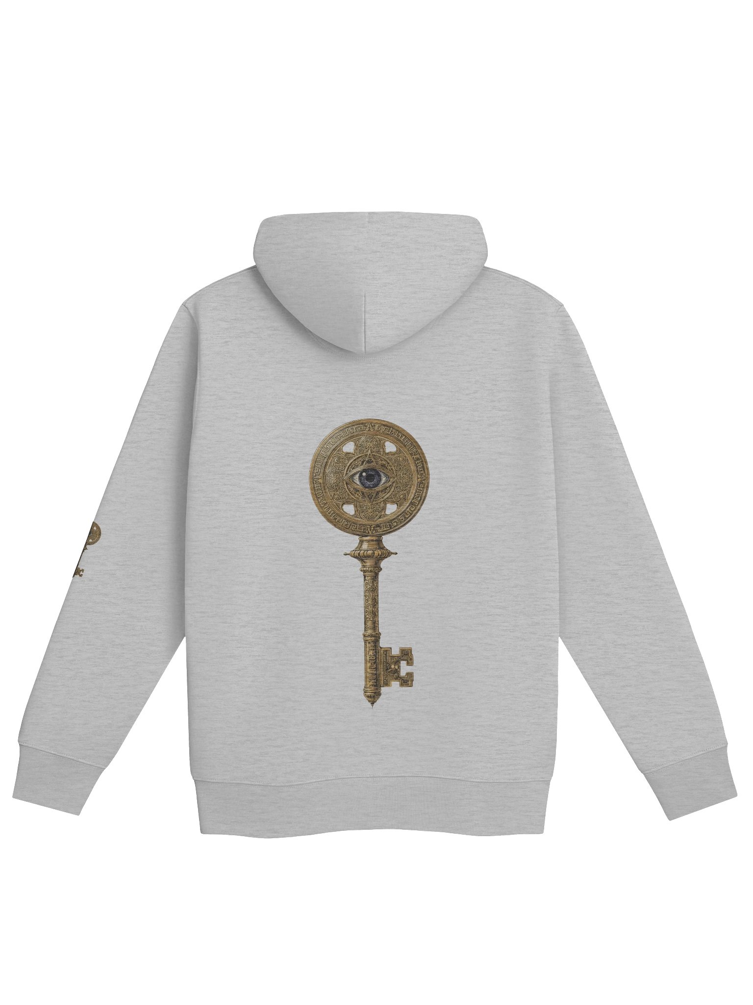 The Gatekeeper’s Key – Heather Grey Reverse Arm Edition (Back + Left Sleeve Print) | Organic Hoodie product image (2)