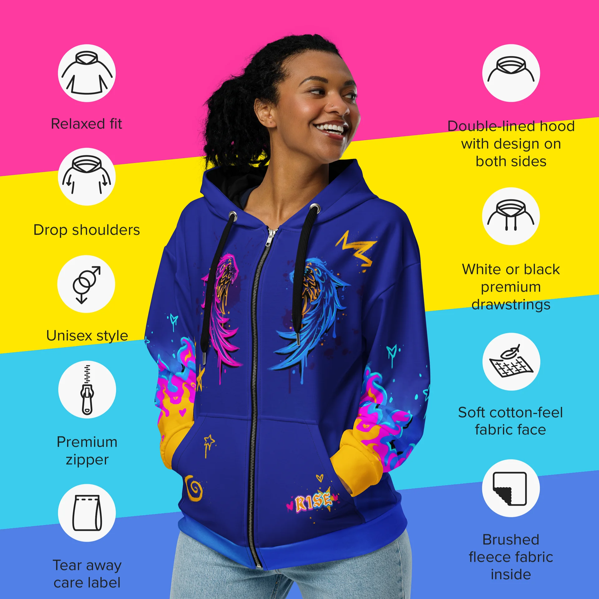 RISE Collection: Subtle Pansexual Pride Phoenix Zip Hoodie - BLUE product image (5)