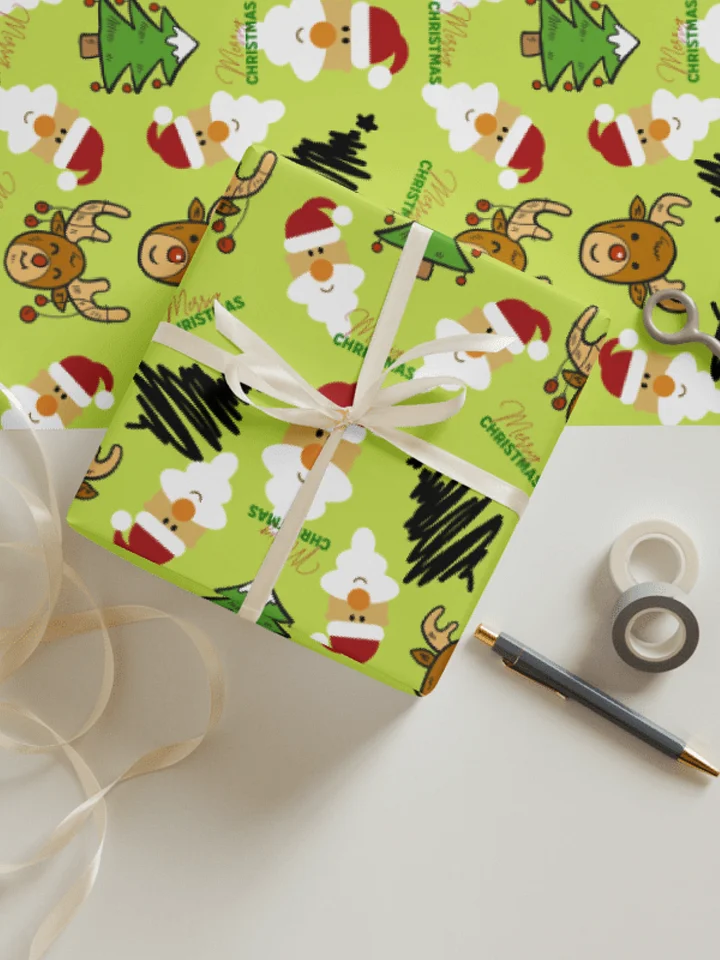Reindeer, Santa, Christmas Tree Wrapping Paper - Green product image (1)